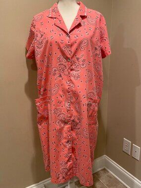 Vintage Pink K Pink Bandana Print Duster Robe Pearl Snap Western Large